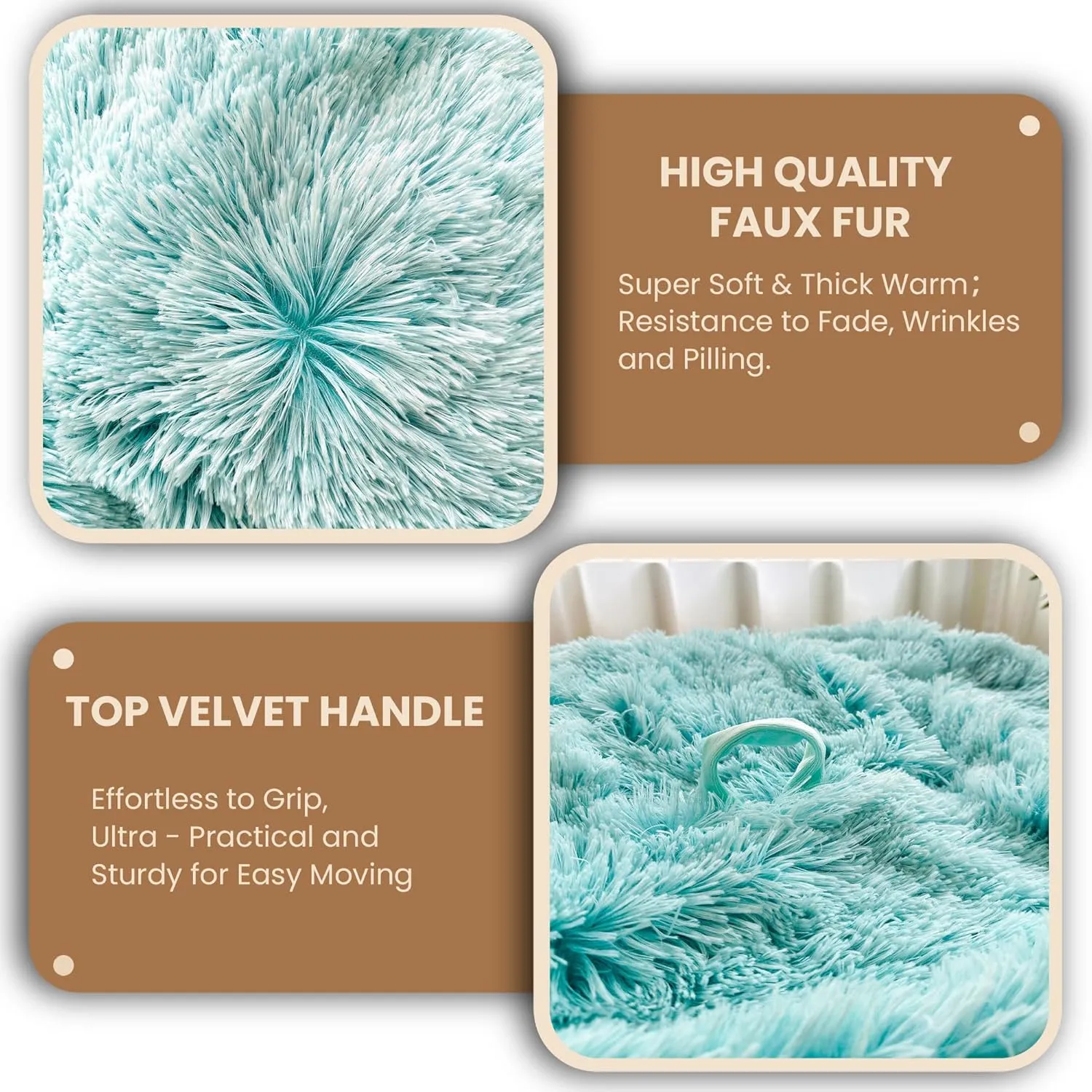 MEGO 5FT Oversized Soft Luxury Bean Bag Chair Cover (No Filler), Fluffy Faux Fur Stuffed Animal Storage Beanbag Cover, Anti-Slip Plush Fuzzy Lazy Sofa Bed Cover Adults Girls Kids Teens, Ombre Aqua