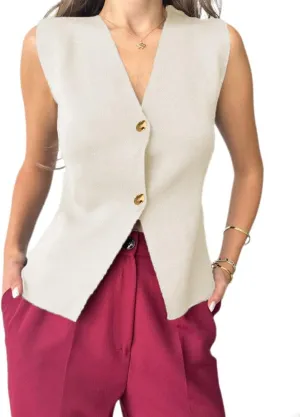 Melliflo Womens Button Down Vest Tops Casual Sleeveless Trendy Knit Vest Summer Work Business Casual Outfits