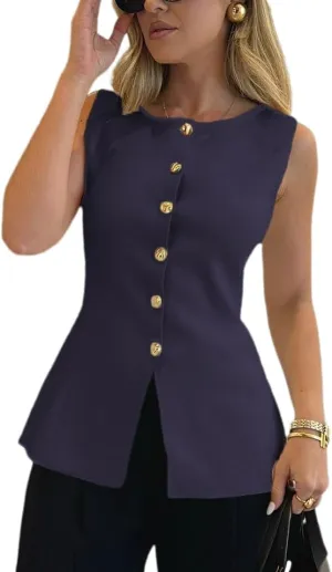 Melliflo Womens Button Down Vest Tops Casual Sleeveless Trendy Knit Vest Summer Work Business Casual Outfits