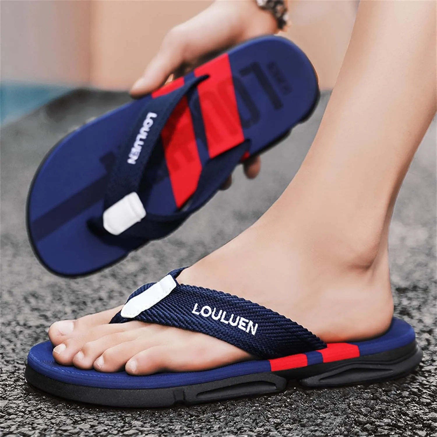 Men's Color Block Summer Flip Flops | Outdoor Leisure Beach Shoes for Men | Men's Slip-on Slippers with Anti-slip Sole