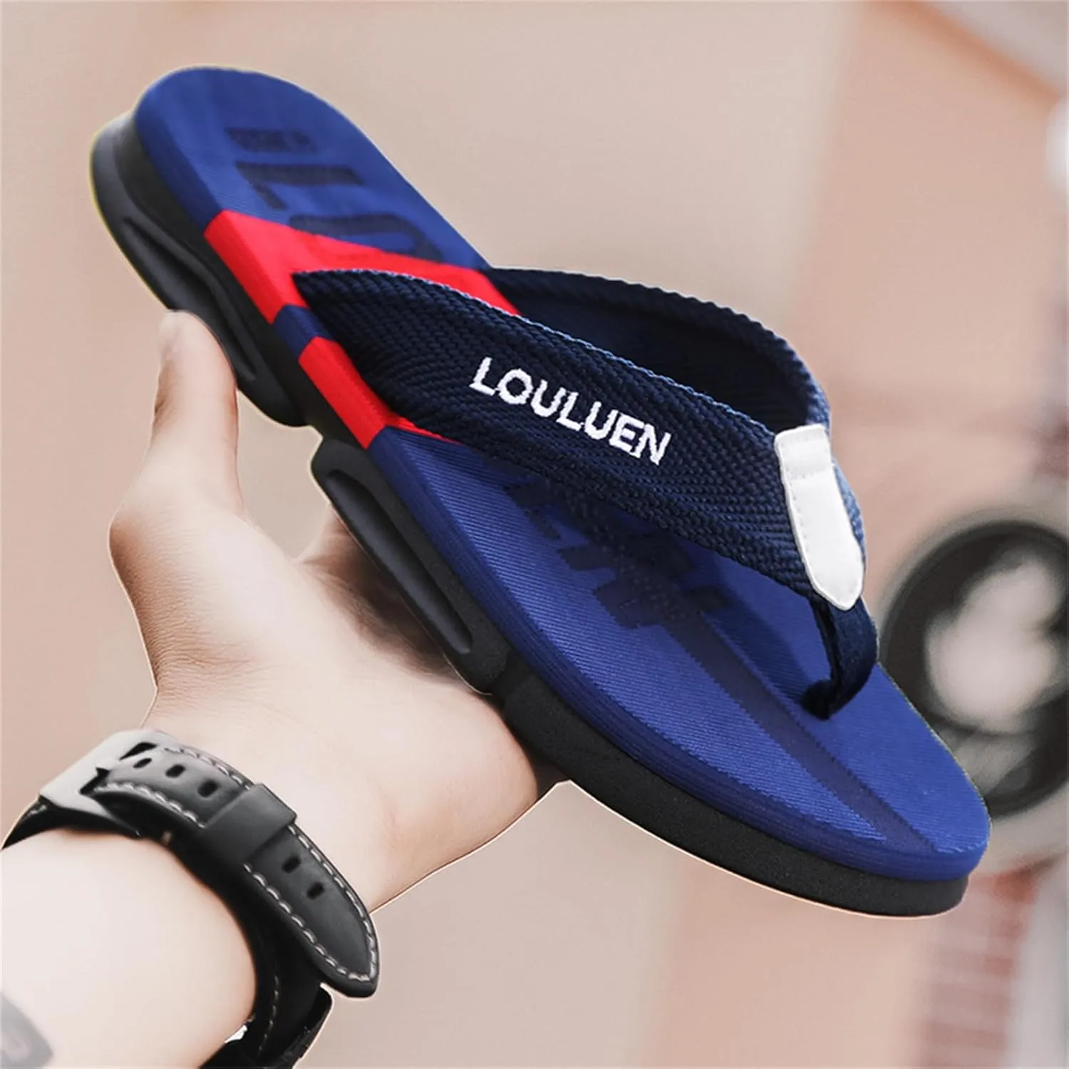 Men's Color Block Summer Flip Flops | Outdoor Leisure Beach Shoes for Men | Men's Slip-on Slippers with Anti-slip Sole