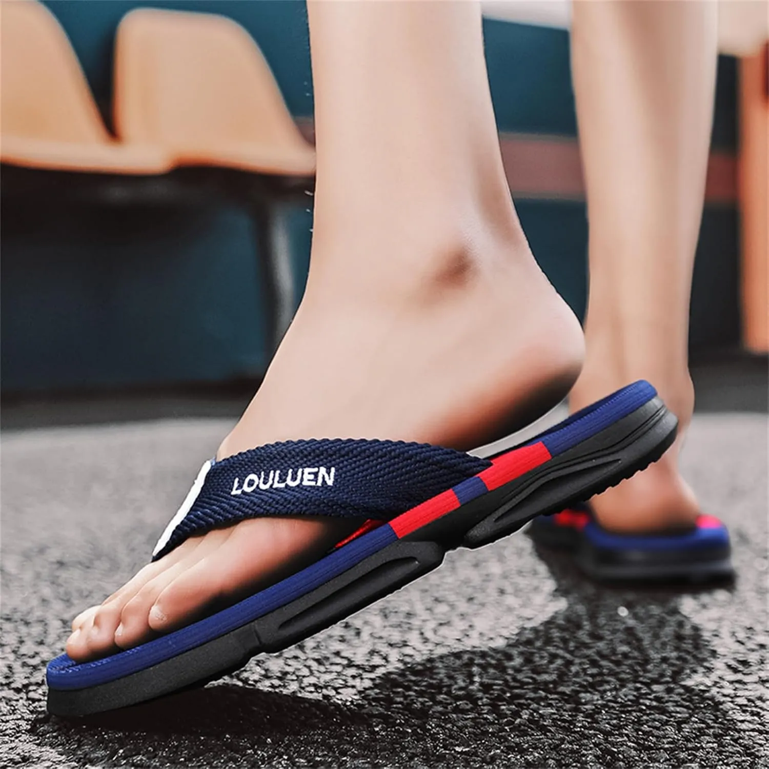 Men's Color Block Summer Flip Flops | Outdoor Leisure Beach Shoes for Men | Men's Slip-on Slippers with Anti-slip Sole
