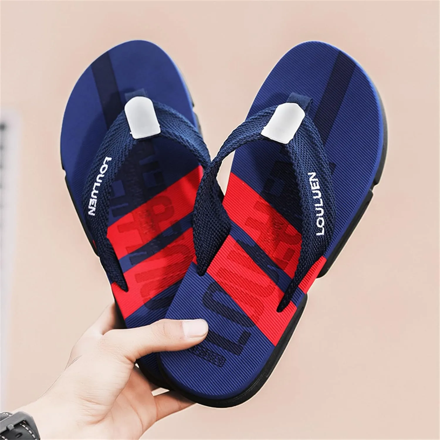 Men's Color Block Summer Flip Flops | Outdoor Leisure Beach Shoes for Men | Men's Slip-on Slippers with Anti-slip Sole
