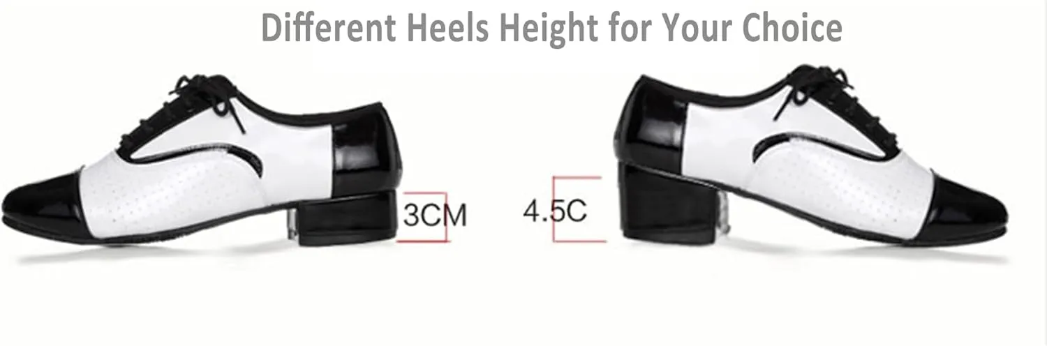 Men's Dance Shoes, Lace-Up Cowhide Leather Salsa Tango Waltz Ballroom Latin Dance Shoes for Outdoor