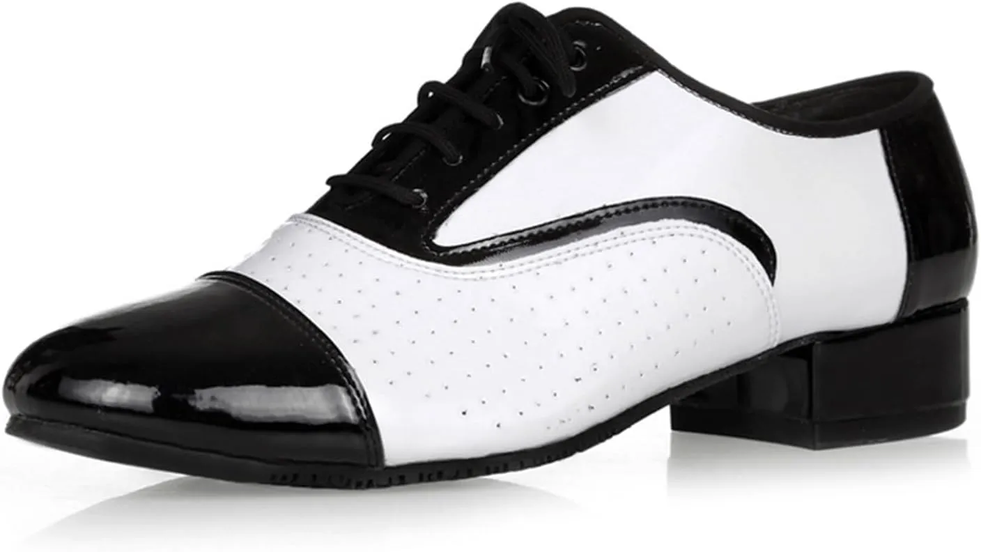 Men's Dance Shoes, Lace-Up Cowhide Leather Salsa Tango Waltz Ballroom Latin Dance Shoes for Outdoor