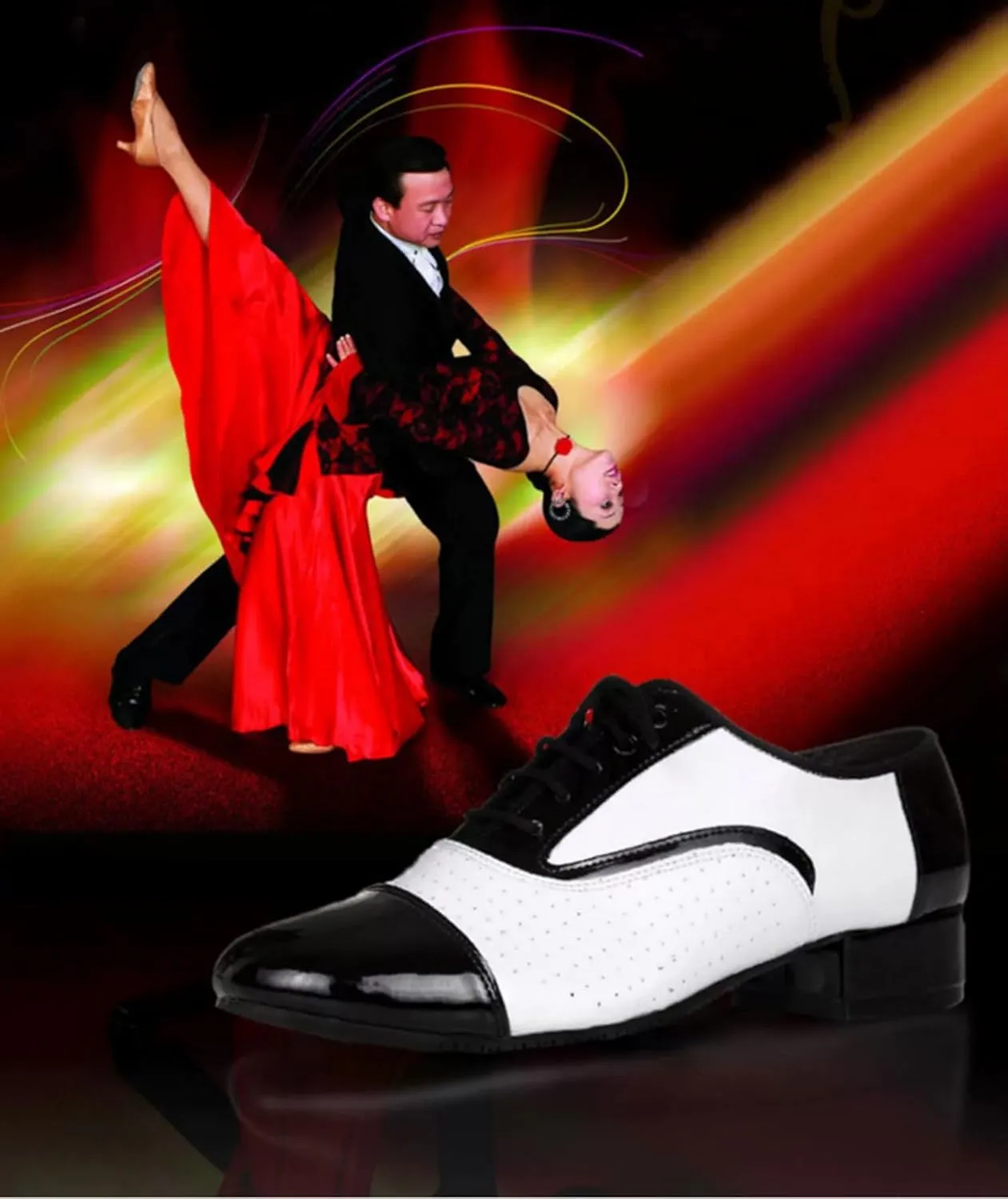 Men's Dance Shoes, Lace-Up Cowhide Leather Salsa Tango Waltz Ballroom Latin Dance Shoes for Outdoor