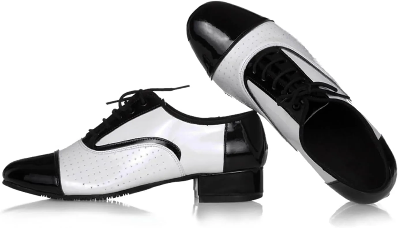 Men's Dance Shoes, Lace-Up Cowhide Leather Salsa Tango Waltz Ballroom Latin Dance Shoes for Outdoor