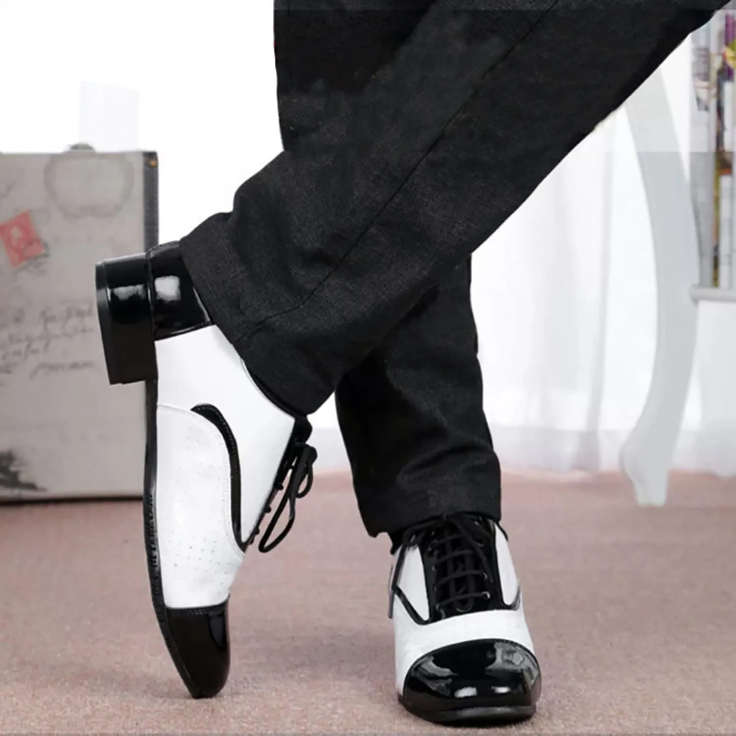 Men's Dance Shoes, Lace-Up Cowhide Leather Salsa Tango Waltz Ballroom Latin Dance Shoes for Outdoor