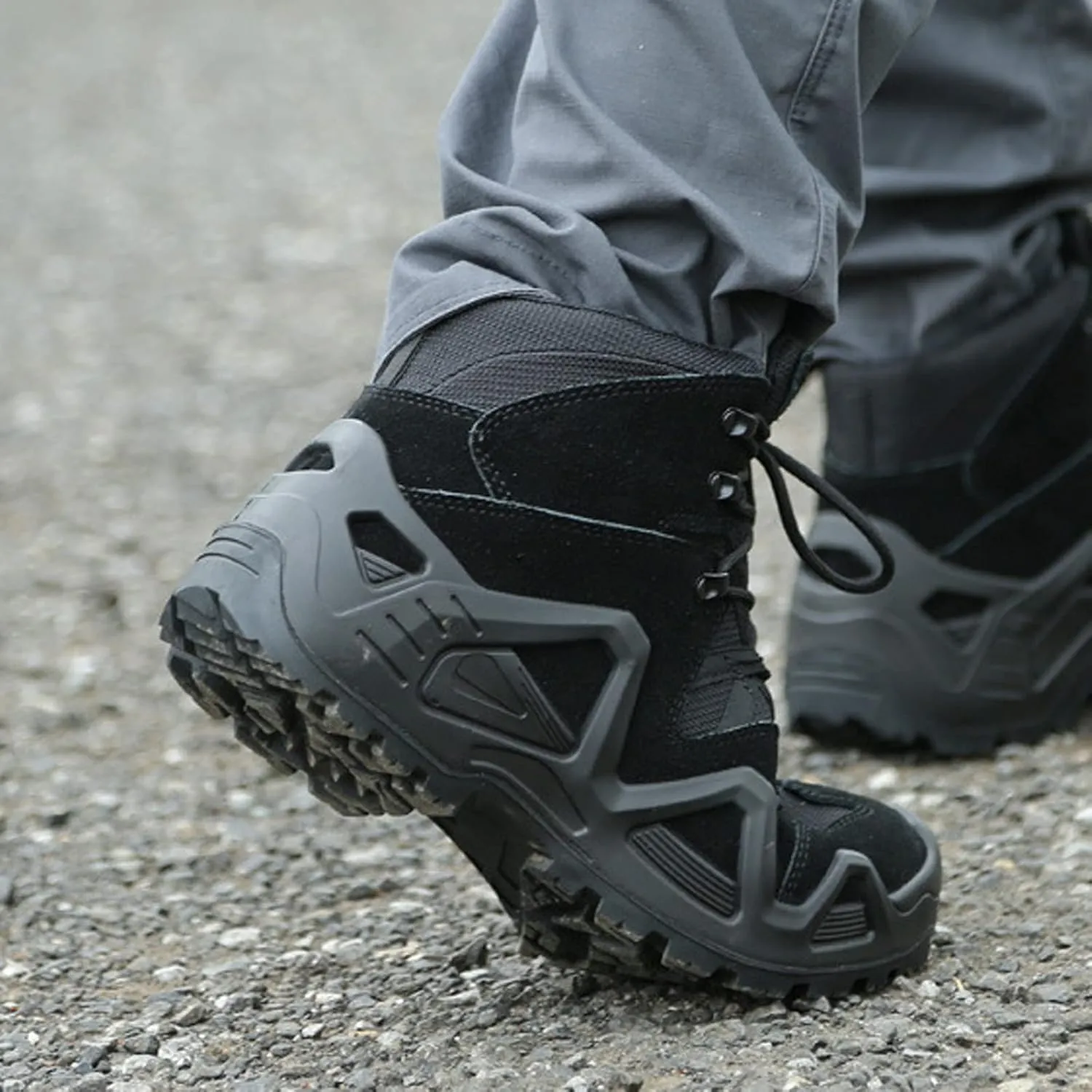 Men's Trekking Boots Mid Waterproof Outdoor High Rise Hiking Shoes-Black||EU40/US7.5