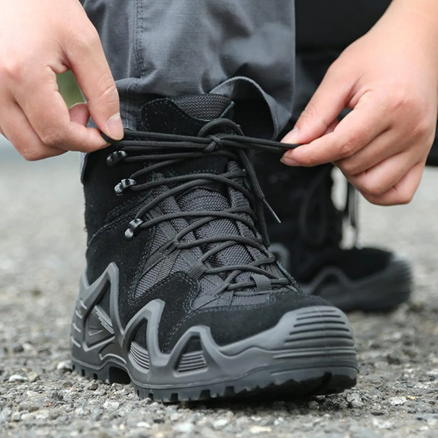 Men's Trekking Boots Mid Waterproof Outdoor High Rise Hiking Shoes-Black||EU40/US7.5