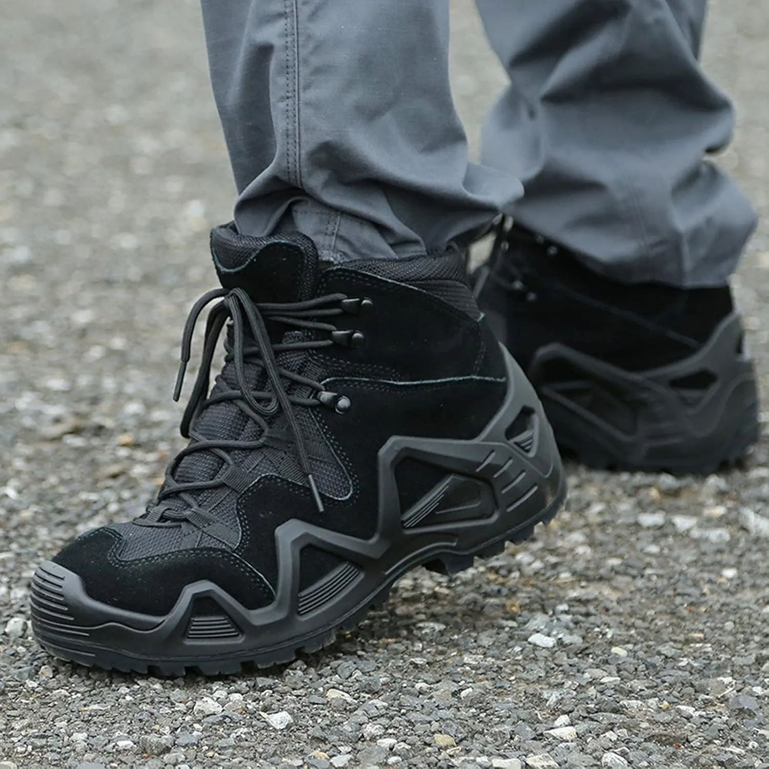 Men's Trekking Boots Mid Waterproof Outdoor High Rise Hiking Shoes-Black||EU40/US7.5