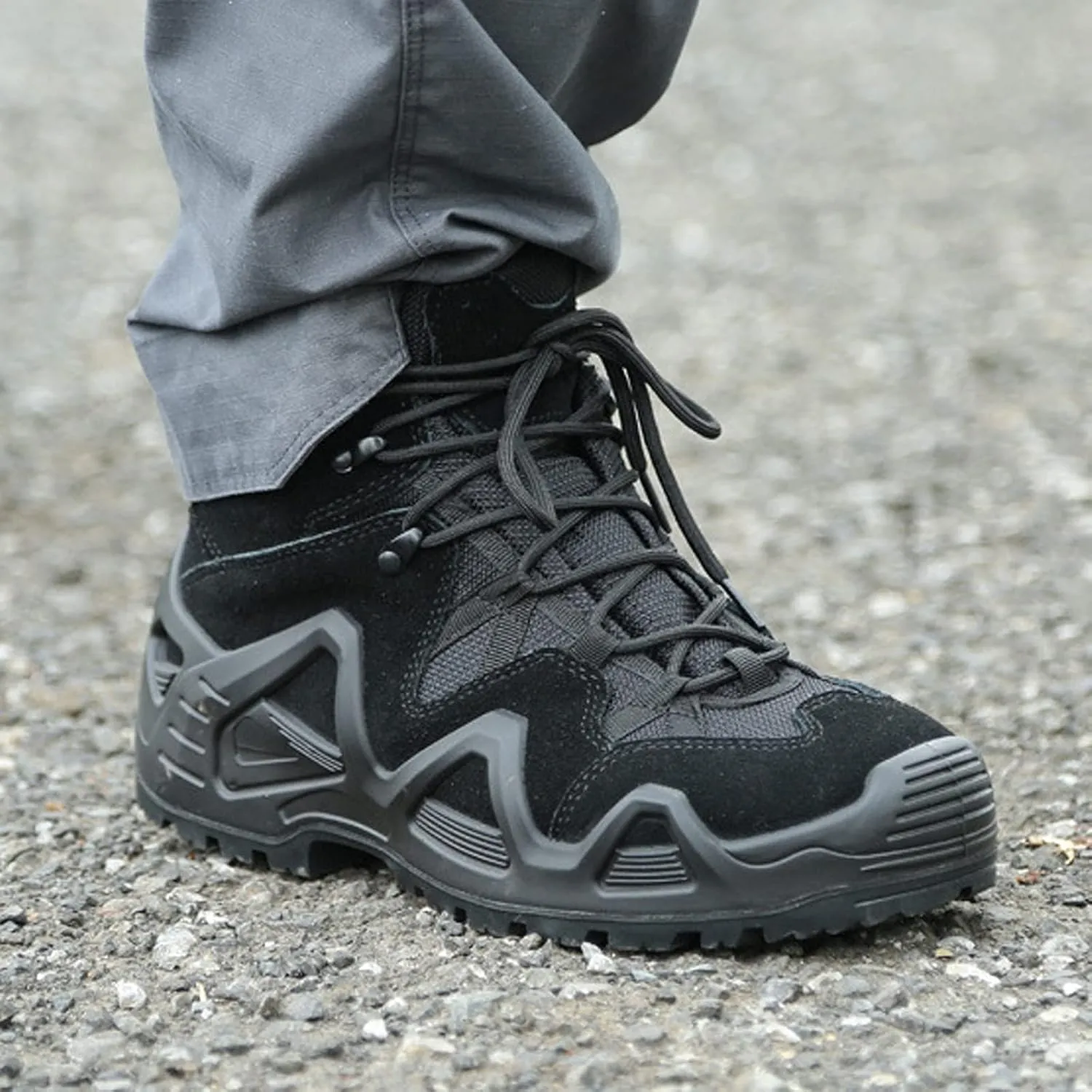 Men's Trekking Boots Mid Waterproof Outdoor High Rise Hiking Shoes-Black||EU40/US7.5