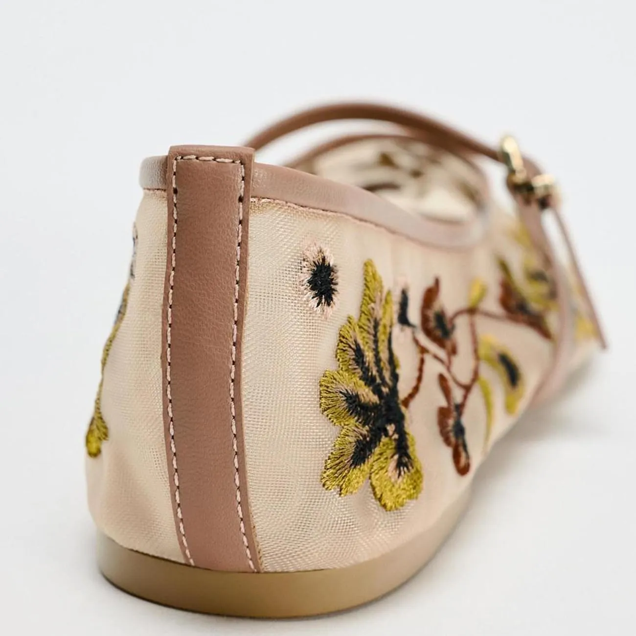Mesh Ballet Flats for Women Embroidered Floral Round Toe Mary Jane