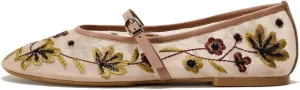 Mesh Ballet Flats for Women Embroidered Floral Round Toe Mary Jane