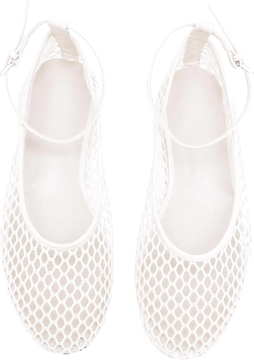 Mesh Ballet Flats for Women Metal Buckle Mary Jane Flats Comfortable Dressy Ballerina Fishnet Shoes with Ankle Bracelet