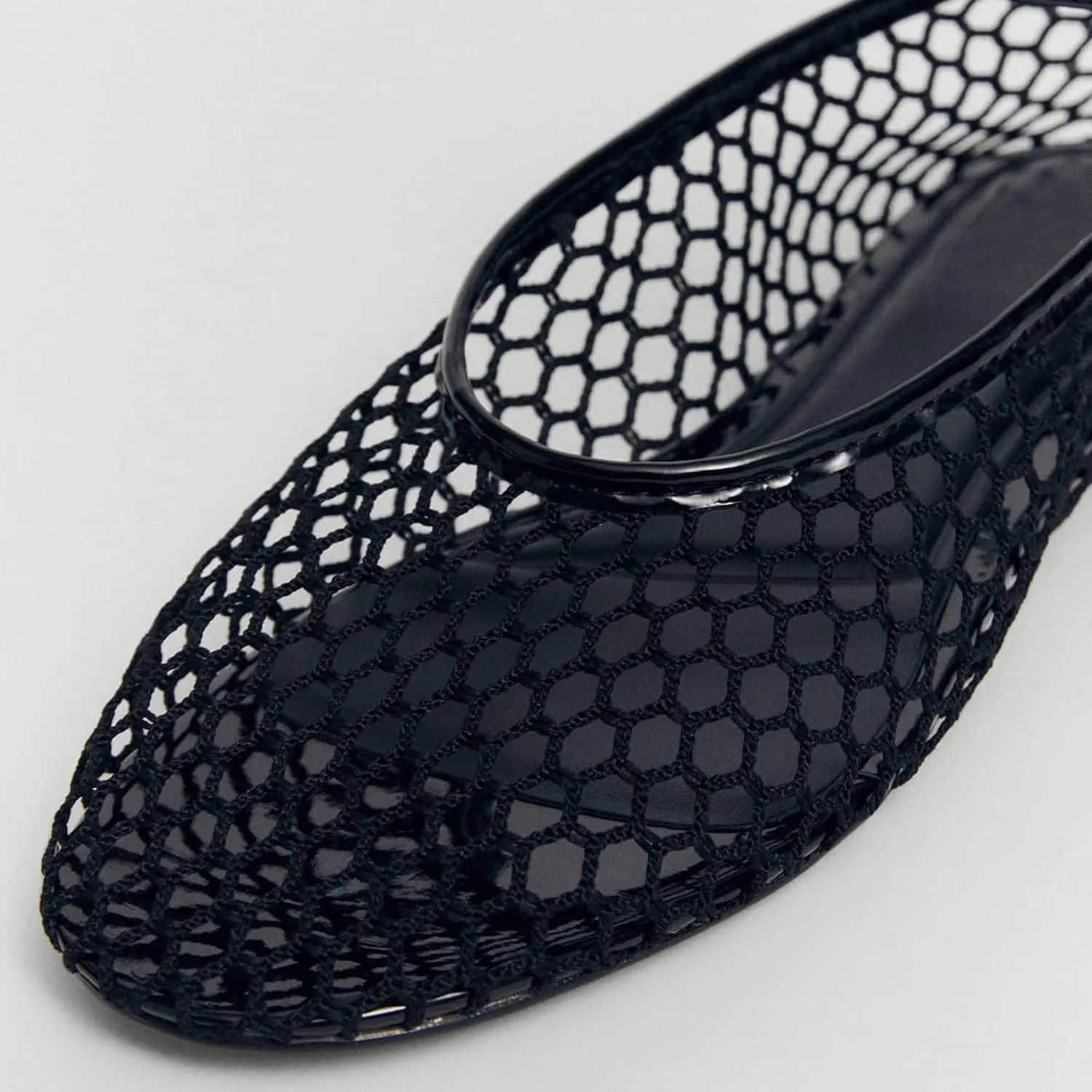 Mesh Ballet Flats for Women Metal Buckle Mary Jane Flats Comfortable Dressy Ballerina Fishnet Shoes with Ankle Bracelet