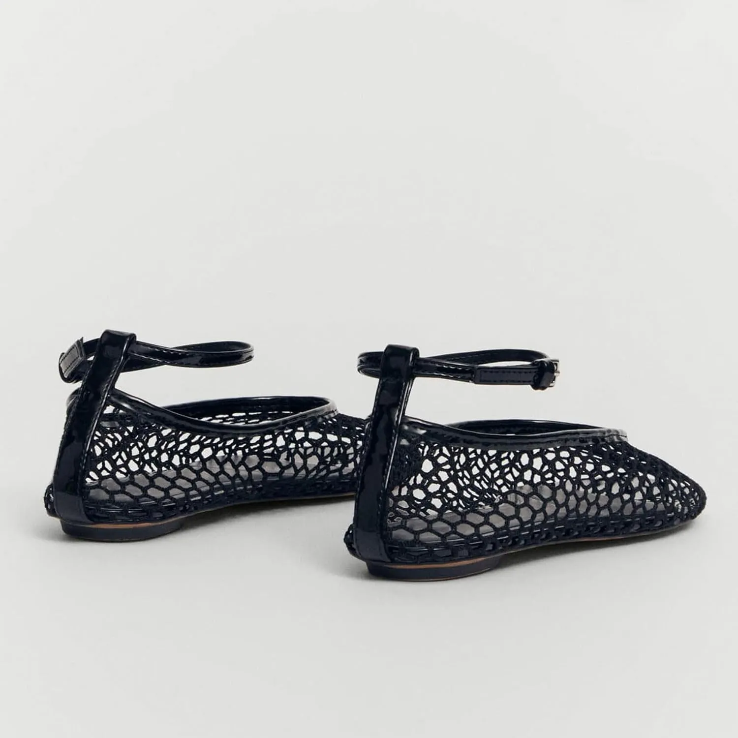 Mesh Ballet Flats for Women Metal Buckle Mary Jane Flats Comfortable Dressy Ballerina Fishnet Shoes with Ankle Bracelet