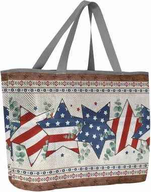 Mesh Beach Bag Oversized Tote Bags for Women Independence Day Blue Star Red Stripe Large Travel Pool Bags with 8 Pockets