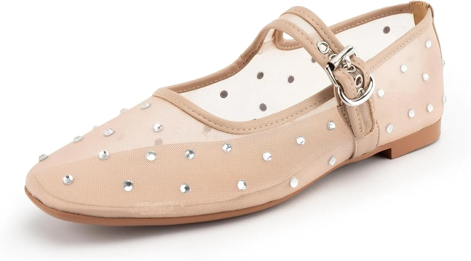 Mesh Mary Jane Flats for Women Ballet Mesh Embroidery Flats Rhinestone Flat Shoes Buckle Ballerina Flats Dressy Comfortable Black Flats