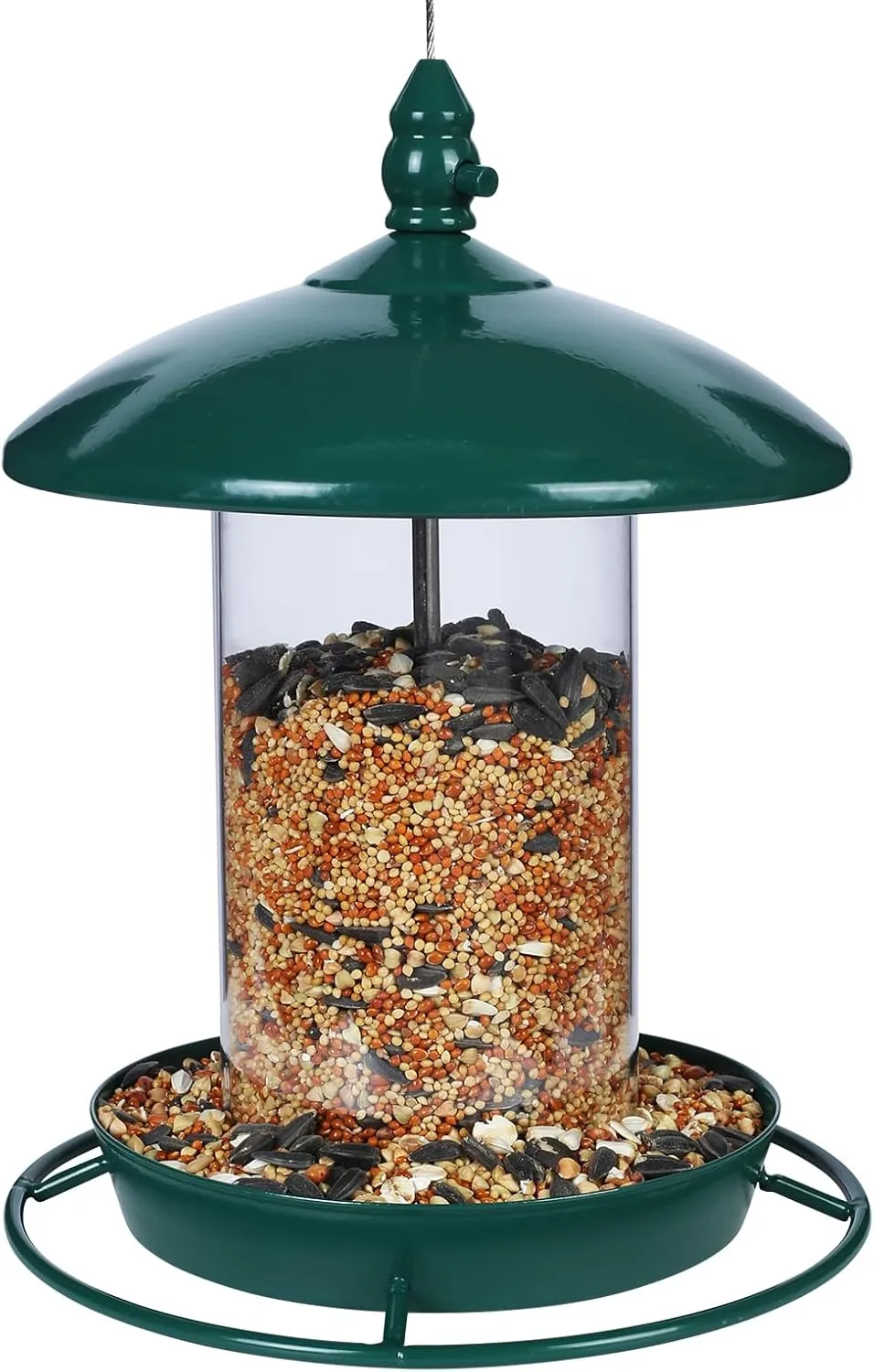 Metal Bird Feeder for Outside Hanging,Wild Bird Feeders for Cardinal, Large Roof and Tray - 6 Port
