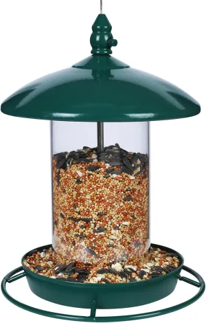 Metal Bird Feeder for Outside Hanging,Wild Bird Feeders for Cardinal, Large Roof and Tray - 6 Port