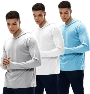 MIER Men's UPF 50  Sun Protection Hoodie Long Sleeve SPF Fishing Hiking Thumbhole Hooded Shirts Quick Dry, 3 Pack