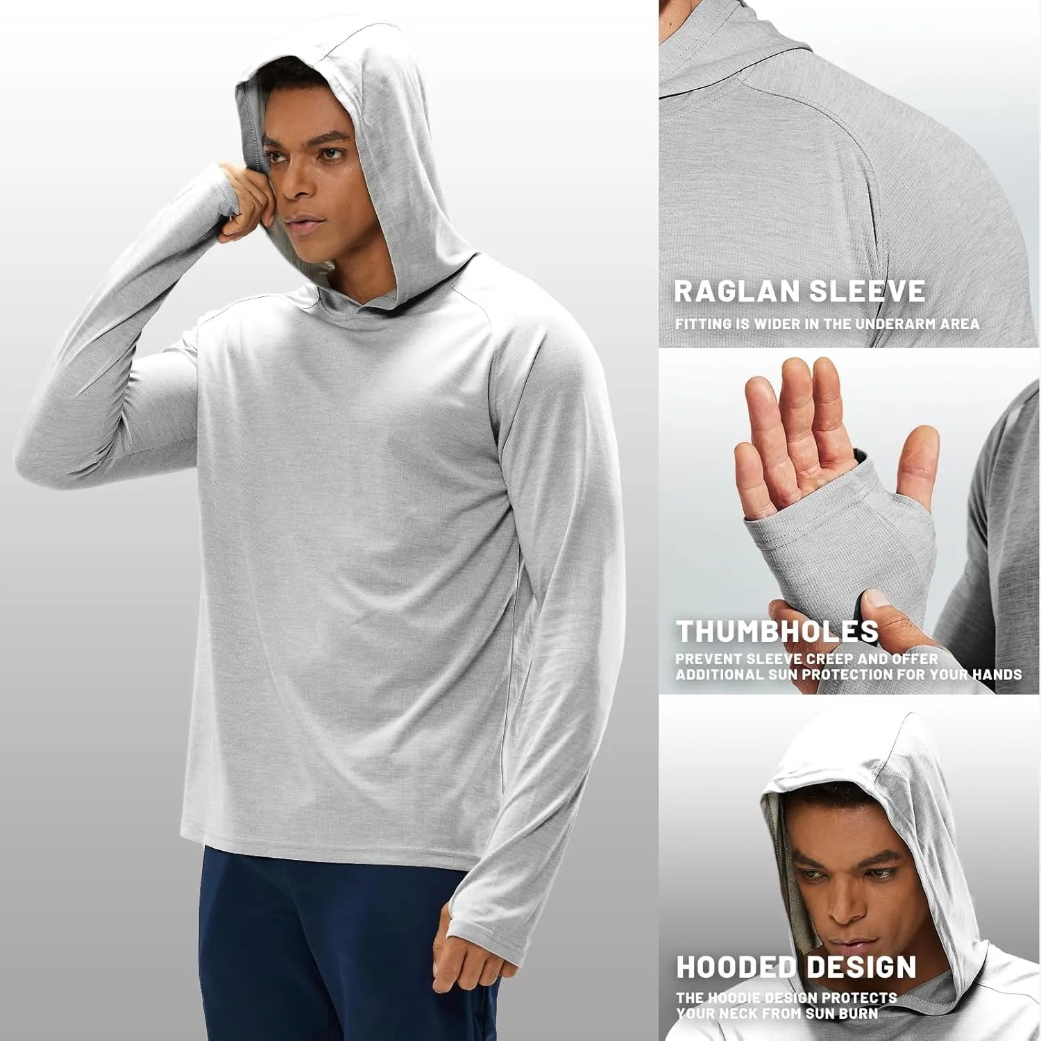 MIER Men's UPF 50  Sun Protection Hoodie Long Sleeve SPF Fishing Hiking Thumbhole Hooded Shirts Quick Dry, 3 Pack