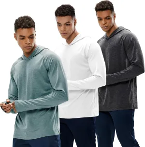 MIER Men's UPF 50  Sun Protection Hoodie Long Sleeve SPF Fishing Hiking Thumbhole Hooded Shirts Quick Dry, 3 Pack