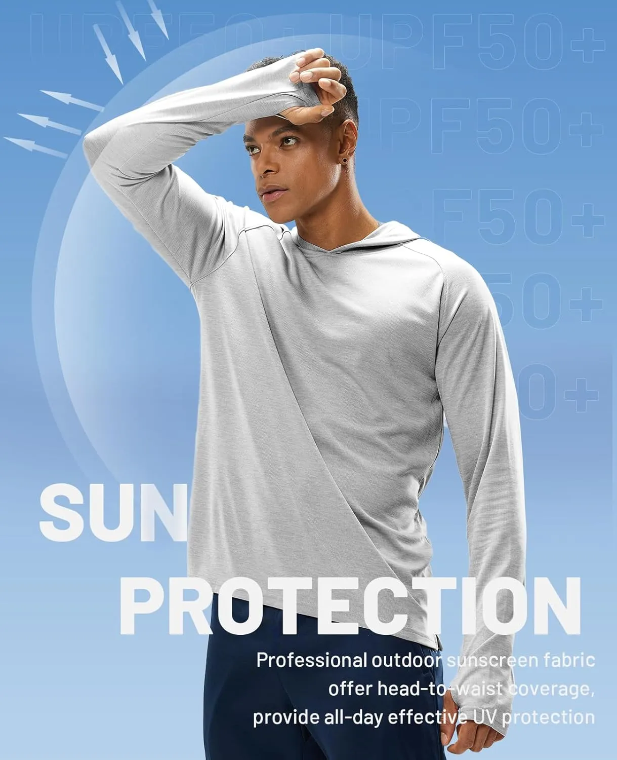 MIER Men's UPF 50  Sun Protection Hoodie Long Sleeve SPF Fishing Hiking Thumbhole Hooded Shirts Quick Dry, 3 Pack