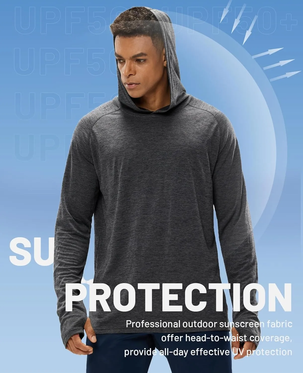MIER Men's UPF 50  Sun Protection Hoodie Long Sleeve SPF Fishing Hiking Thumbhole Hooded Shirts Quick Dry, 3 Pack