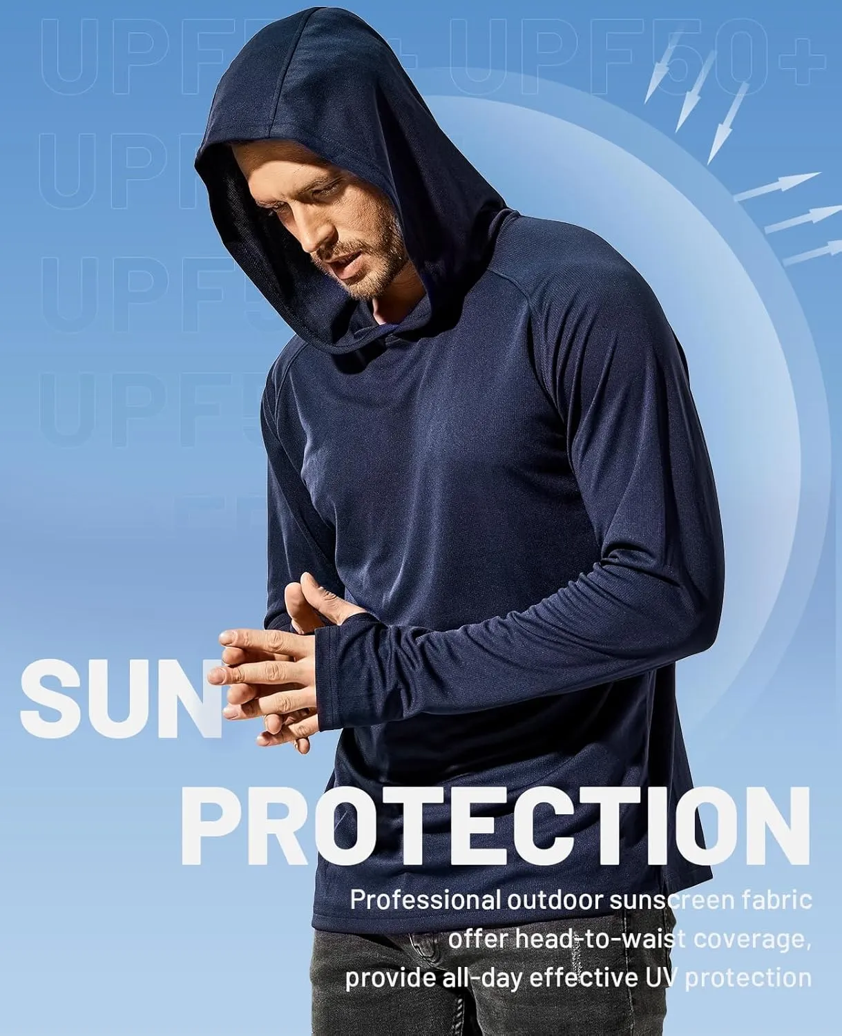 MIER Men's UPF 50  Sun Protection Hoodie Long Sleeve SPF Fishing Hiking Thumbhole Shirts Hooded Quick Dry, 2 Pack