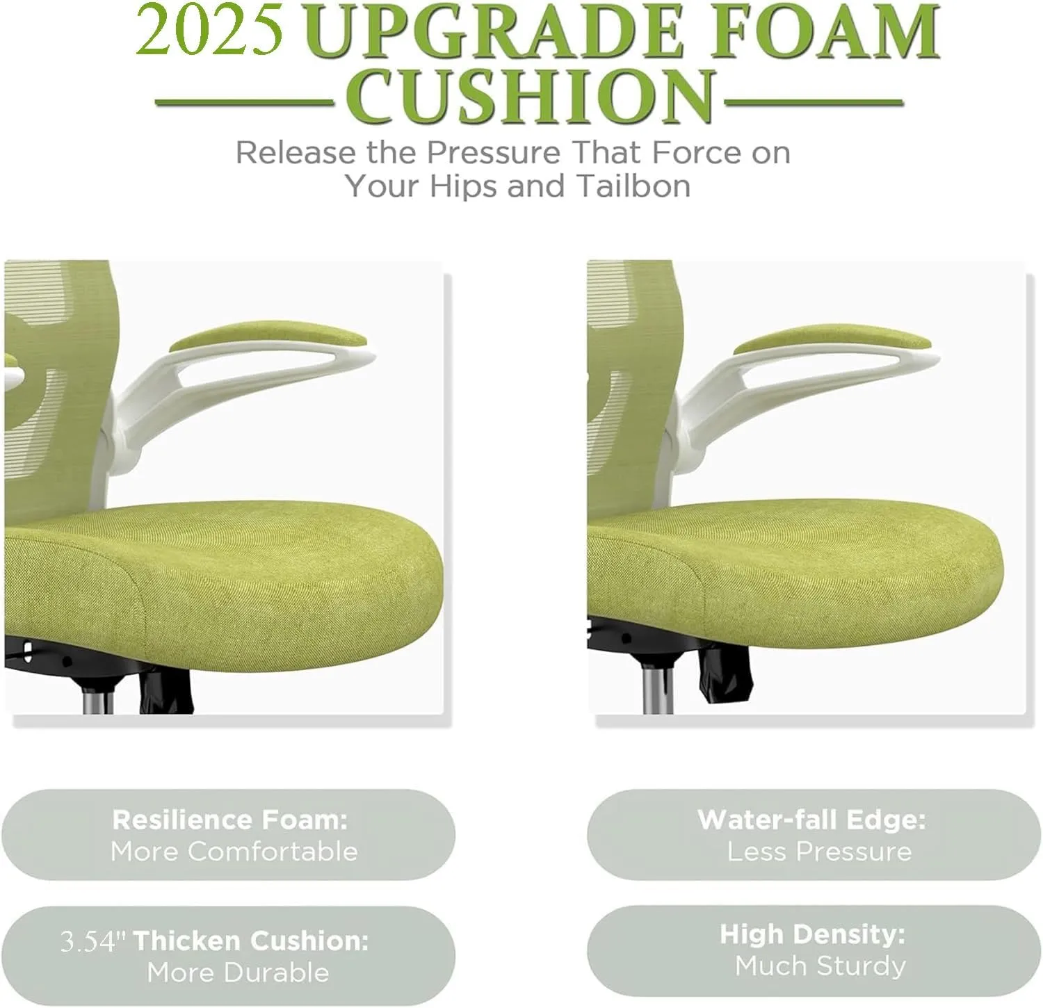 Mimoglad Office Chair, High Back Ergonomic Desk Chair with Adjustable Lumbar Support and Headrest, Swivel Task Chair with flip-up Armrests for Guitar Playing (Modern, Green Pear)