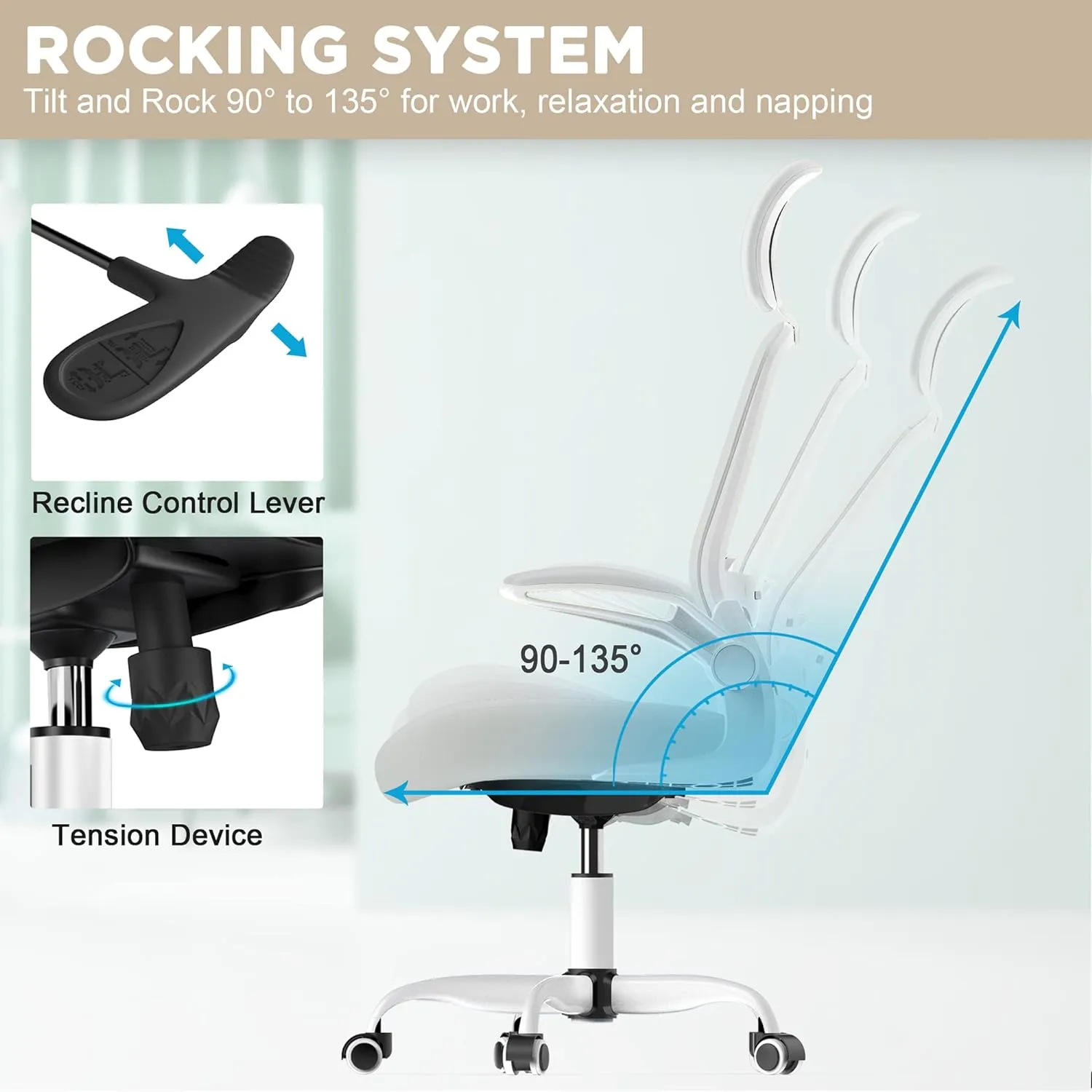 Mimoglad Office Chair, High Back Ergonomic Desk Chair with Adjustable Lumbar Support and Headrest, Swivel Task Chair with flip-up Armrests for Guitar Playing (Modern, Ivory White)