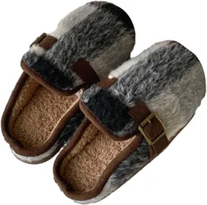 Molodo Plush Checkered Women's Slippers Two-Tone Plaid Colors Winter Warm Slippers Furry Anti-skid House Shoes Indoor Outdoor