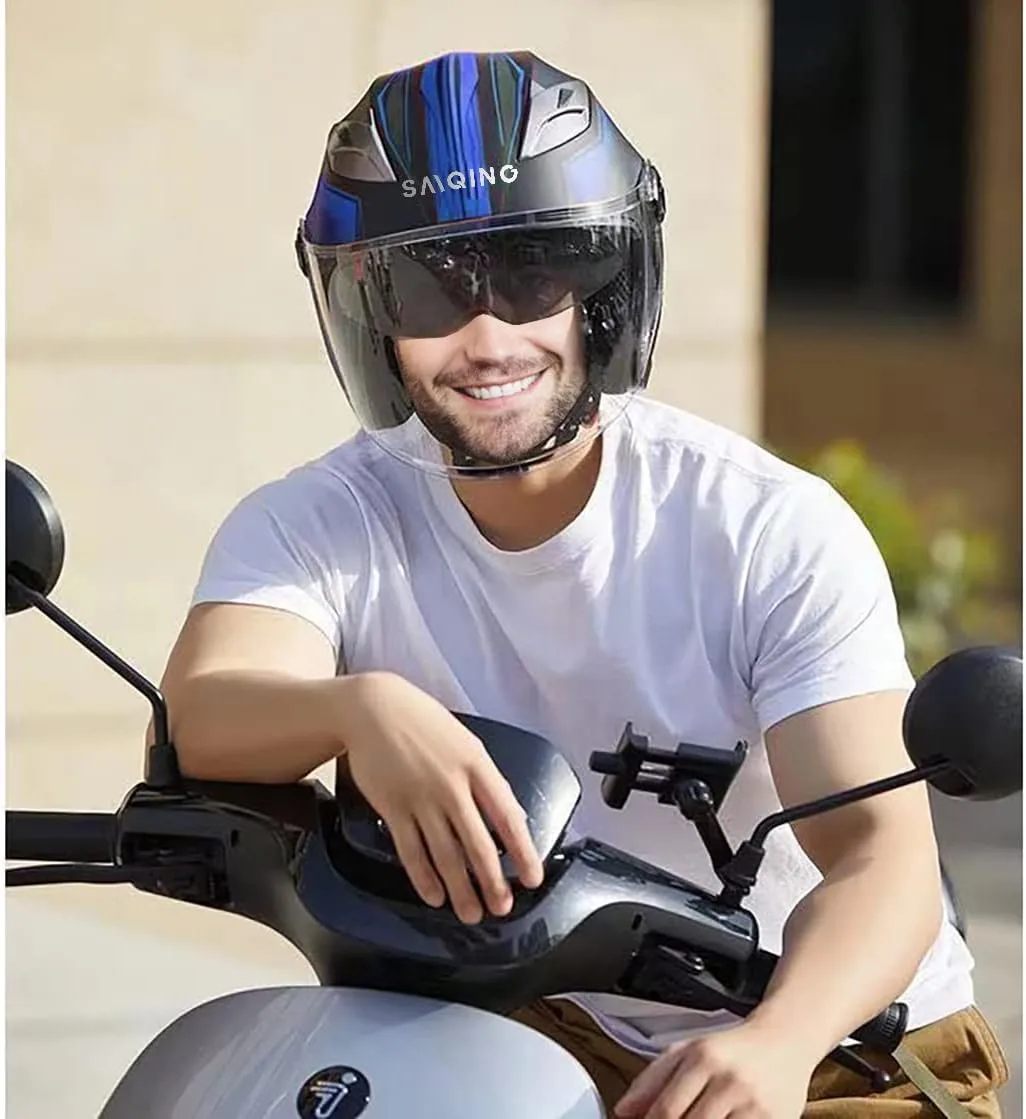 Motorcycle Helmet,Adult Motorbike Helmet Double Visor 3/4 Open Face Sun Shield Keep Warm Against Wind in Winter DOT Approved for Men and Women