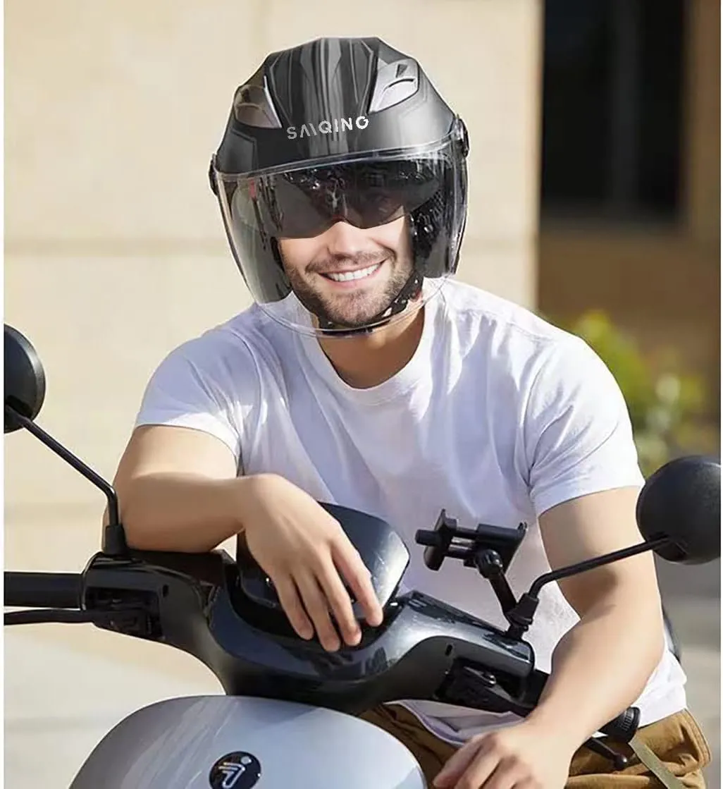 Motorcycle Helmet,Adult Motorbike Helmet Double Visor 3/4 Open Face Sun Shield Keep Warm Against Wind in Winter DOT Approved for Men and Women