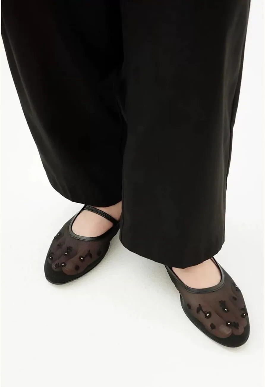 MRKEWUNEY Mesh Ballet Flats for Women Embroidered Floral Mary Jane Flats