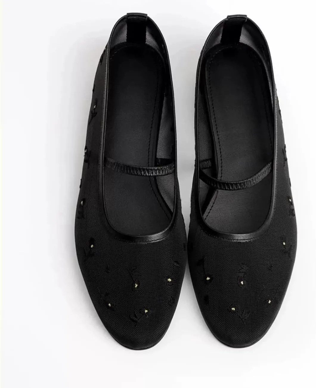 MRKEWUNEY Mesh Ballet Flats for Women Embroidered Floral Mary Jane Flats