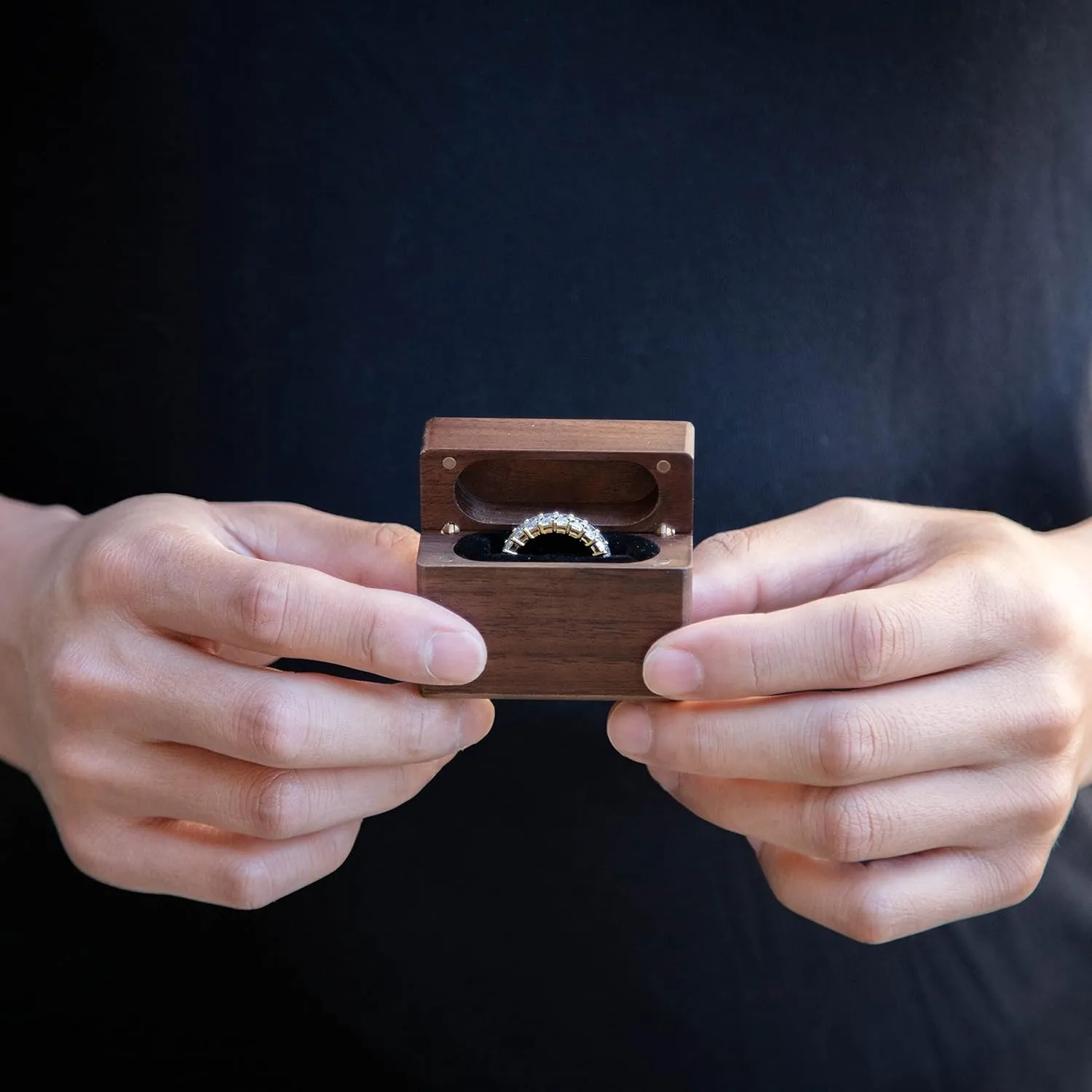 MUUJEE Slim Secret Wood Ring Box - Engagement Proposal Ring Holder, Wedding Ceremony Ring Bearer Box, Fiance Gift Ideas