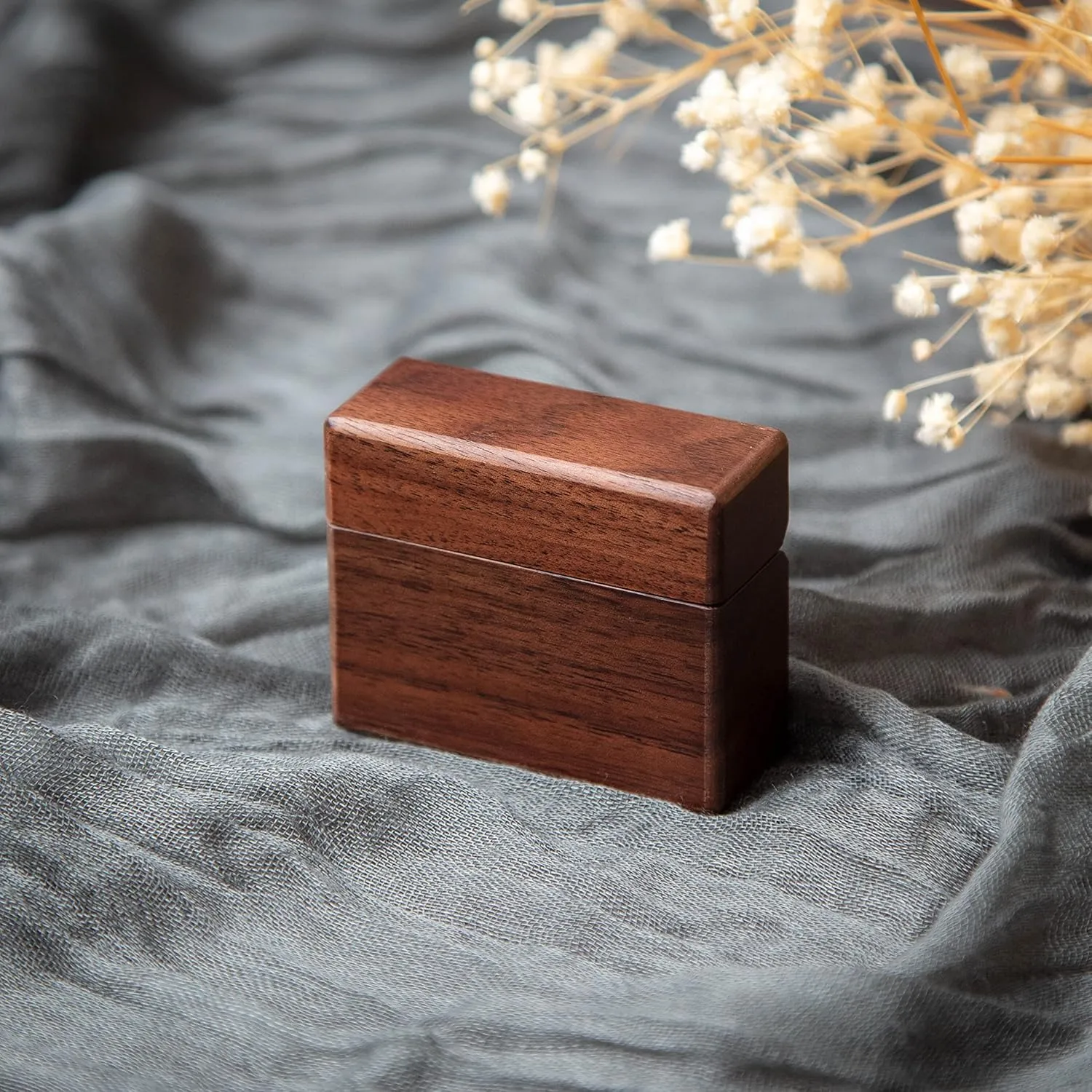 MUUJEE Slim Secret Wood Ring Box - Engagement Proposal Ring Holder, Wedding Ceremony Ring Bearer Box, Fiance Gift Ideas