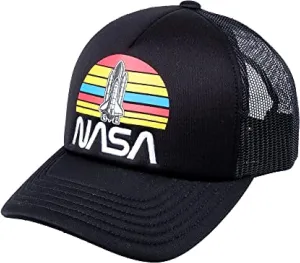 NASA Logo Trucker Hat, Mesh Back Snapback Baseball Cap, Black, One Size