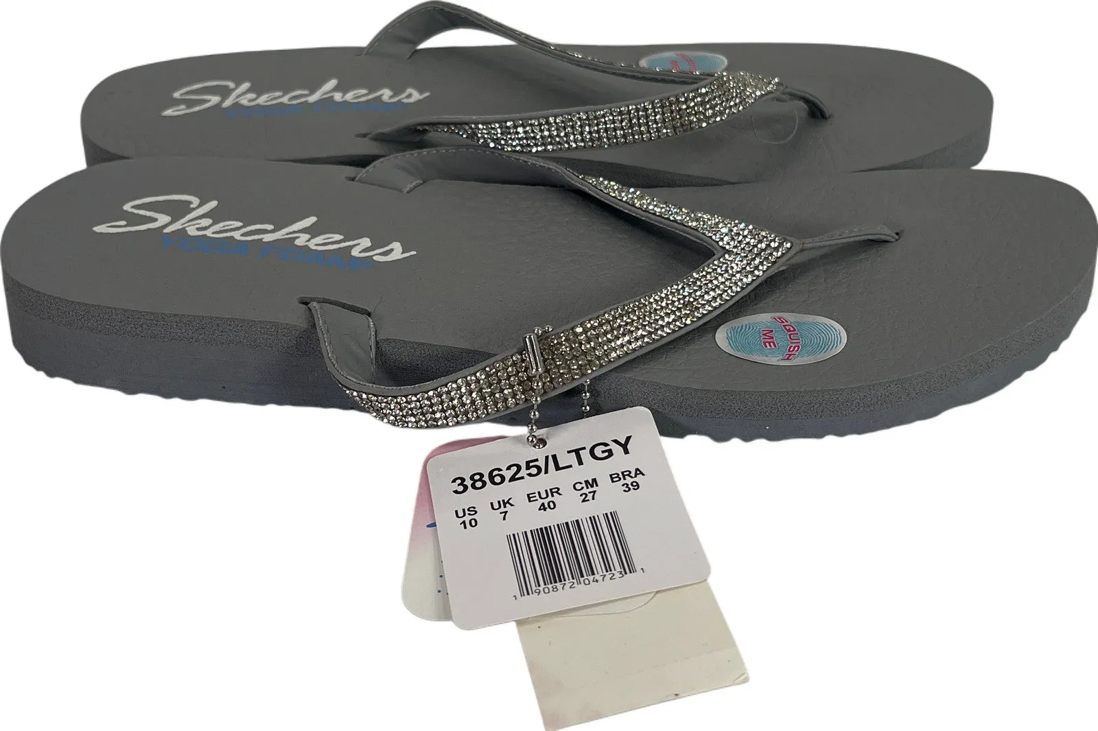 NEW Skechers Women’s Gray Yoga Foam Rhinestone Flip Flops - 10