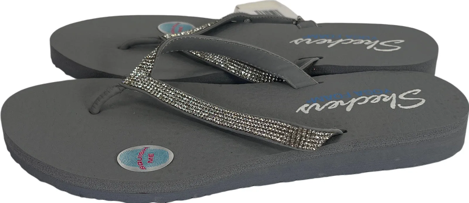 NEW Skechers Women’s Gray Yoga Foam Rhinestone Flip Flops - 10