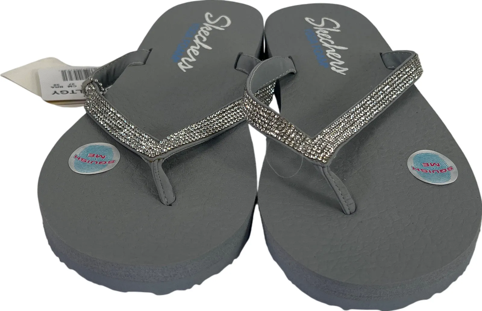 NEW Skechers Women’s Gray Yoga Foam Rhinestone Flip Flops - 10