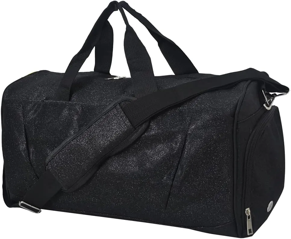 NGIL Glitter Cheers Sports Gym Duffel with Shoe Compartment and Small Carry On Travel Tote for Women, Cheer Bag (Glitter-Black)