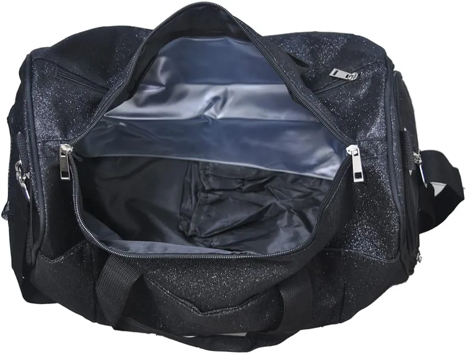 NGIL Glitter Cheers Sports Gym Duffel with Shoe Compartment and Small Carry On Travel Tote for Women, Cheer Bag (Glitter-Black)