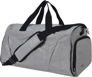 NGIL Glitter Cheers Sports Gym Duffel with Shoe Compartment and Small Carry On Travel Tote for Women, Cheer Bag (Glitter-Silver)