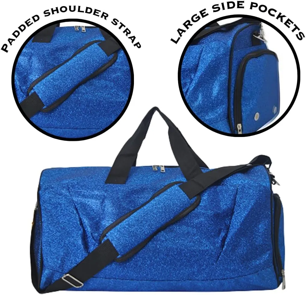 NGIL Glitter Cheers Sports Gym Duffel with Shoe Compartment and Small Carry On Travel Tote for Women, Cheer Bag (Royal)