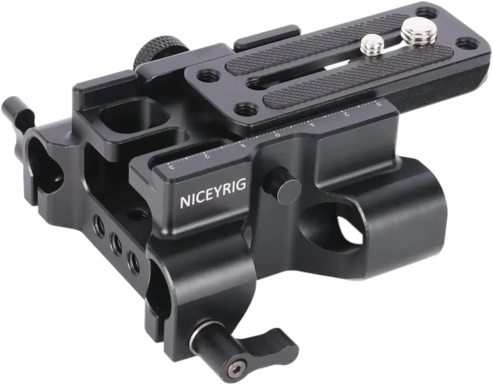 NICEYRIG 15mm Rod Rail Baseplate Quick Release for Arca-Swiss Standard, 2-in-1 DSLR Camera Base Plate Applicable for Tripod, Shoulder Rig, Follow Focus, Matte Box - 545