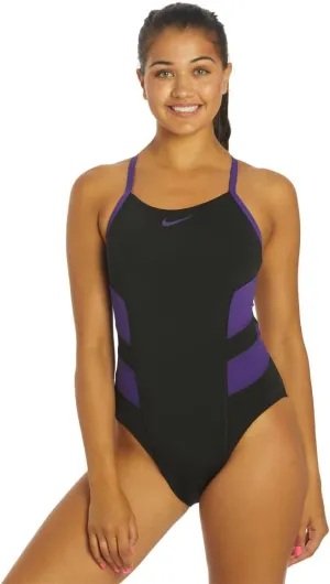 Nike Swim Women's Hydrastrong Vex Colorblock Racerback One Piece, Court Purple - 22